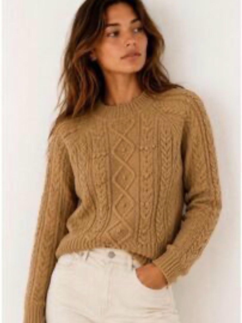GAP Cable Knit Crewneck Sweater - Camel